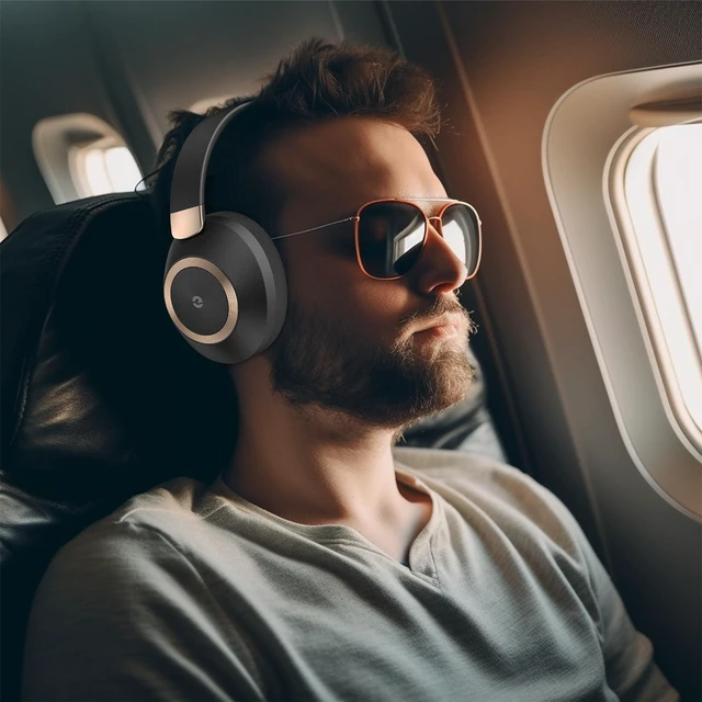 Alt view image 6 of 7 - Active Noise Cancelling Headphones, 100H Bluetooth Headphones Wireless Headphone with Microphone, Over Ear Headphones Wireless with Deep Bass, Fast Charging for Travel, Work, Study-Black