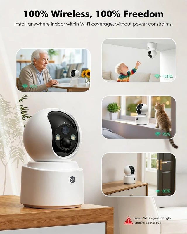 Alt view image 3 of 7 - Battery Powered Indoor Camera Wireless 2 Pack with 2.5K Color Night Vision PTZ Pet Camera with 6000mAh Rechargeable, Dual-Band WiFi, SD/Cloud Storage, 2-Way Audio, APP Remote, Cat/Dog/Home Monitoring
