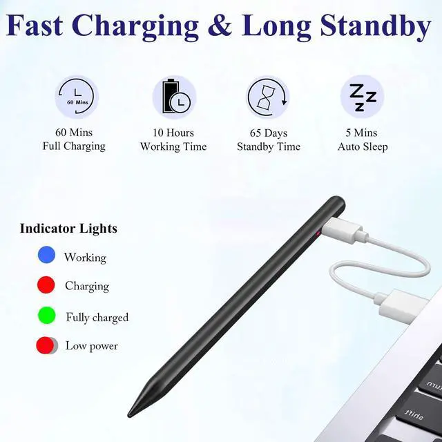 Alt view image 3 of 6 - Active Stylus Pen for Android/Samsung A9/A9+, POM Tip Phone Pencil with Magnetic, Rechargeable Fine Point Tablet Pencil for Samsung/Android/iPhone/Huawei/Switch/Vivo/Oppo/Xiaomi/Honor - Black