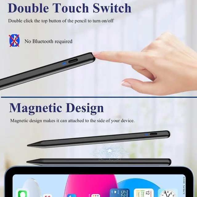 Alt view image 6 of 6 - Active Stylus Pen for Android/Samsung A9/A9+, POM Tip Phone Pencil with Magnetic, Rechargeable Fine Point Tablet Pencil for Samsung/Android/iPhone/Huawei/Switch/Vivo/Oppo/Xiaomi/Honor - Black