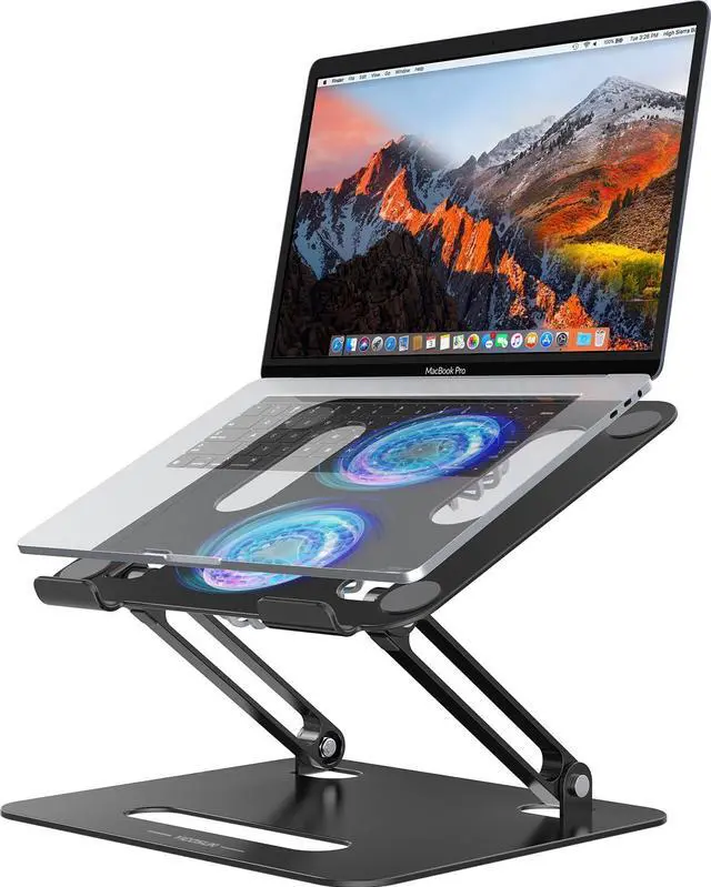 Main image of Adjustable Laptop Cooling Stand with 2 Quiet Fans & RGB Lighting, Aluminum Alloy & Foldable Ergonomic Design for MacBook, Lenovo, ASUS, Dell 10-16 Inch, Perfect for Gaming, DJ, Office - Black