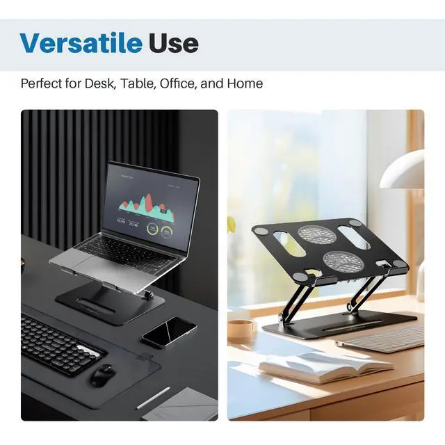 Alt view image 5 of 6 - Adjustable Laptop Cooling Stand with 2 Quiet Fans & RGB Lighting, Aluminum Alloy & Foldable Ergonomic Design for MacBook, Lenovo, ASUS, Dell 10-16 Inch, Perfect for Gaming, DJ, Office - Black