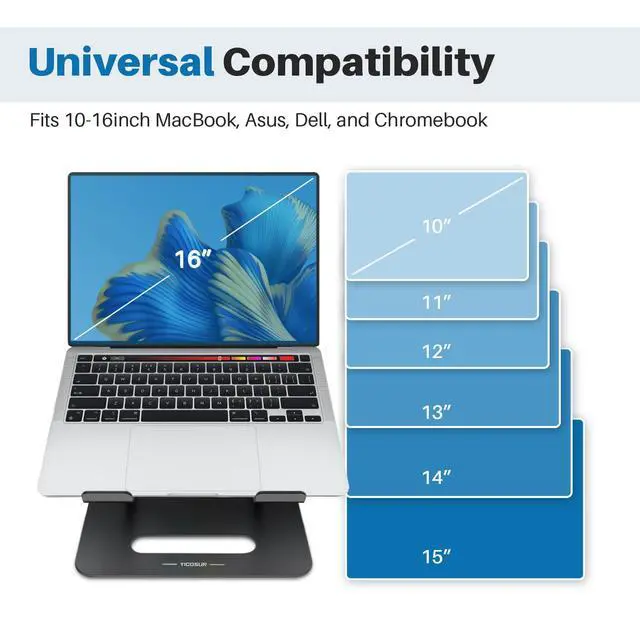 Alt view image 6 of 6 - Adjustable Laptop Cooling Stand with 2 Quiet Fans & RGB Lighting, Aluminum Alloy & Foldable Ergonomic Design for MacBook, Lenovo, ASUS, Dell 10-16 Inch, Perfect for Gaming, DJ, Office - Black