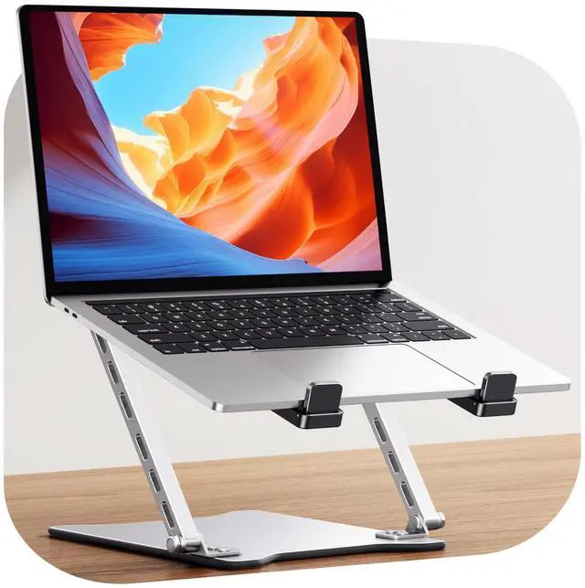 Main image of RIWUCT 2026 Ultra-Slim Portable Laptop Stand for Desk, Height Adjustable & Dual-Bar Support Laptop Riser Holder, Ventilated Computer Printer Stand, Compatible with MacBook/Dell/HP(10-15.6")