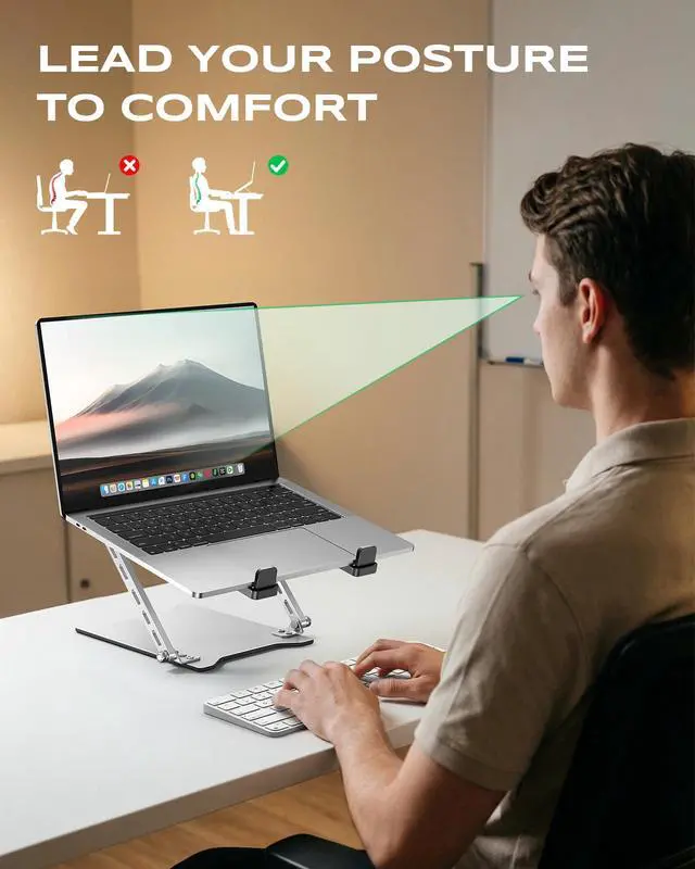 Alt view image 4 of 7 - RIWUCT 2026 Ultra-Slim Portable Laptop Stand for Desk, Height Adjustable & Dual-Bar Support Laptop Riser Holder, Ventilated Computer Printer Stand, Compatible with MacBook/Dell/HP(10-15.6")