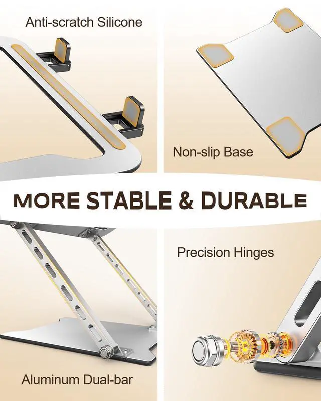 Alt view image 5 of 7 - RIWUCT 2026 Ultra-Slim Portable Laptop Stand for Desk, Height Adjustable & Dual-Bar Support Laptop Riser Holder, Ventilated Computer Printer Stand, Compatible with MacBook/Dell/HP(10-15.6")