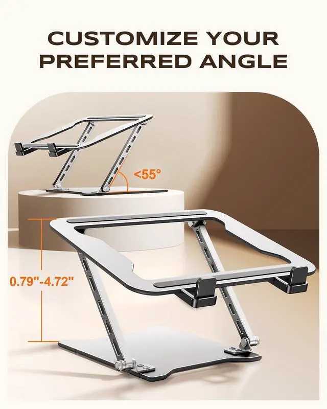Alt view image 3 of 7 - RIWUCT 2026 Ultra-Slim Portable Laptop Stand for Desk, Height Adjustable & Dual-Bar Support Laptop Riser Holder, Ventilated Computer Printer Stand, Compatible with MacBook/Dell/HP(10-15.6")