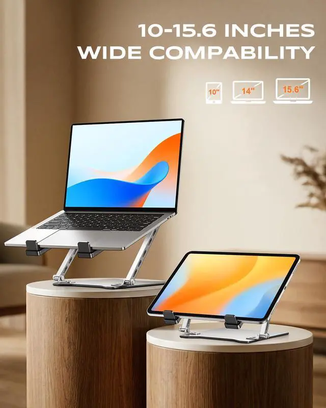 Alt view image 6 of 7 - RIWUCT 2026 Ultra-Slim Portable Laptop Stand for Desk, Height Adjustable & Dual-Bar Support Laptop Riser Holder, Ventilated Computer Printer Stand, Compatible with MacBook/Dell/HP(10-15.6")