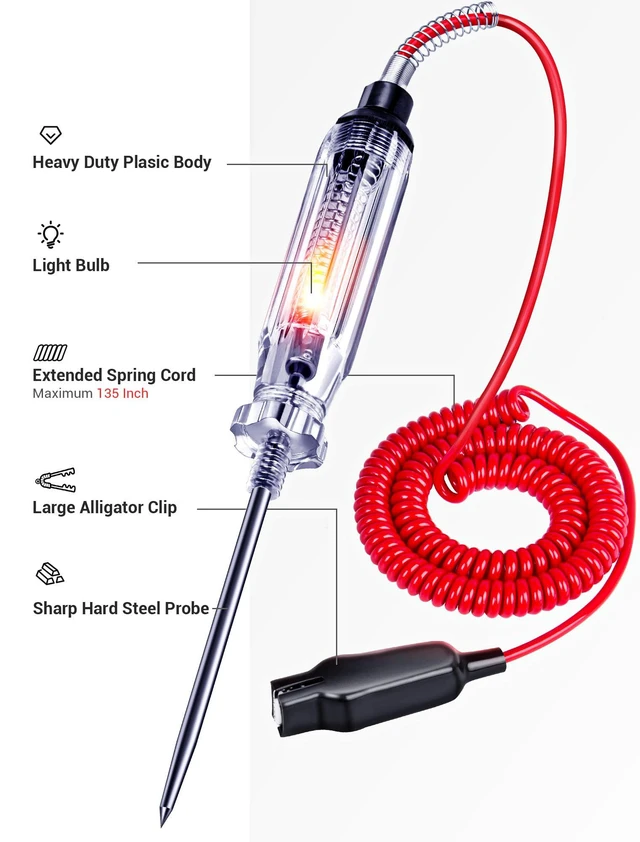 Alt view image 3 of 7 - Heavy Duty 6-24V Automotive Circuit Tester w/Replacement Indicator Light