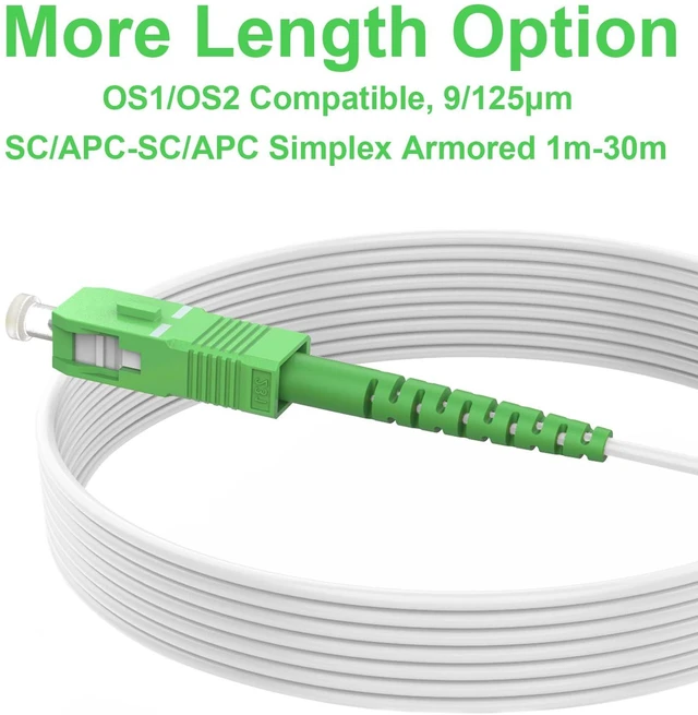 Alt view image 4 of 7 - 10m/33ft SC/APC to SC/APC Optic Fiber Internet Cable, OS2 Armored Single Mode Fiber Cable - Simplex - Length Option: 1m-30m, 9/125um LSZH White OD-3.0mm