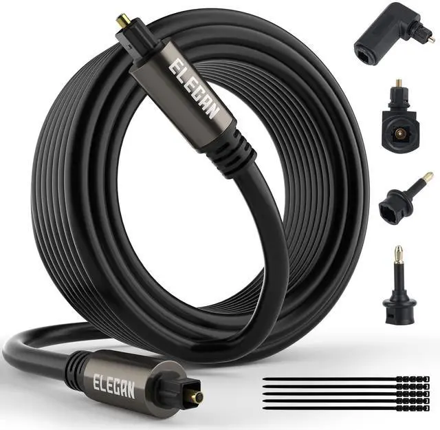 Main image of Optical Audio Cable 30 Ft Digital Audio Toslink Cable Cord-Fiber Optic-Gold Plated-Flexiable&Durable-for Home Theater,Sound Bar,PS4&Xbox-with 4 Right Angled and Mini Toslink Adapters+Ties
