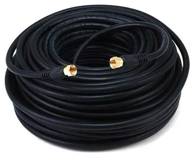 Main image of RG6 Quad Shield CL2 Coaxial Cable with F Type Connector, 100ft, Black