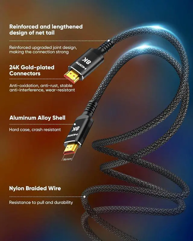 Alt view image 6 of 7 - 8K 2.1 50 FT Long Fiber Optic HDMI Cable, Unidirectional 48Gbps High-Speed HDMI Cables Cord, 4K 120Hz 144Hz Compatible for TV/Laptop/PS-5/X-box/Projector/Entertainment/Sound System & More