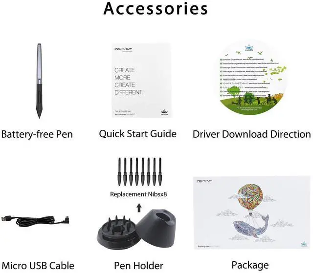 Alt view image 7 of 7 - Inspiroy H950P Drawing Tablet, 8x5 inch Digital Art Tablet with Battery-Free Stylus, 8192 Pen Pressure, Tilt, 8 Hot Keys, Graphic Tablet for Design, Writing, OSU, Work with Mac, PC, Mobile