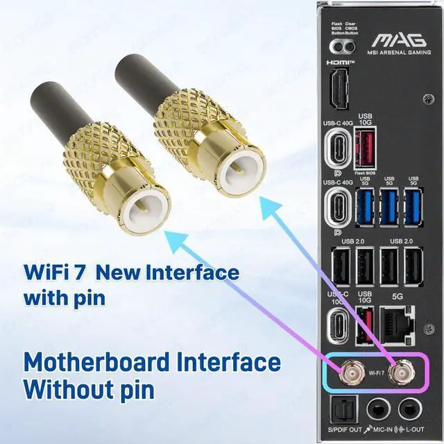Alt view image 7 of 7 - WiFi 7 Antenna Magnetic Base with New Interface for MSI MAG X870MAG X870E PRO X870E-PPRO X870-P X870 GamingX870E Gaming Wi-Fi 7 Motherboard 2.4 5 6GHz Tri Band PC Desktop Computer Antennas