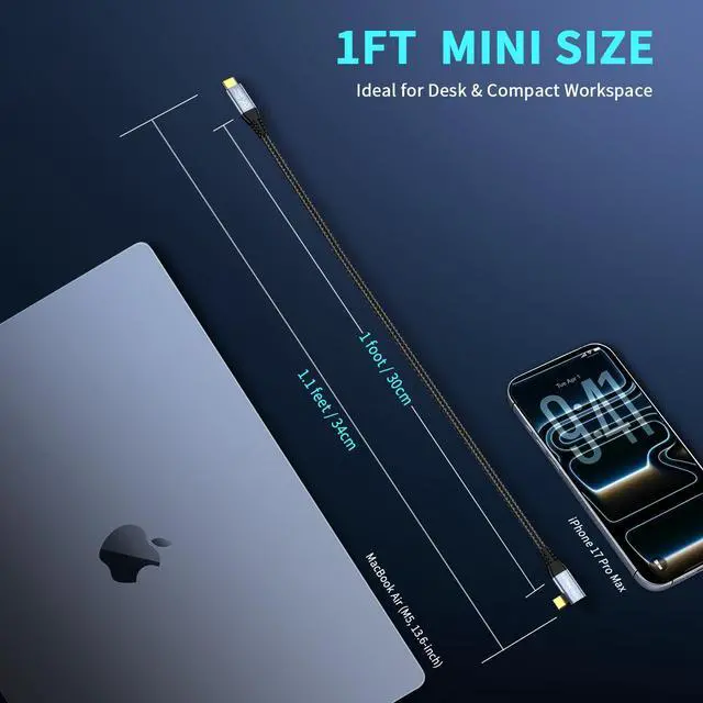 Alt view image 3 of 7 - 12 inch USB C for Thunderbolt 4 Cable 1FT, 40Gbps High Speed Data Transfer Short, Right Angle 8K@60Hz Monitor Video Output, 240W PD Charging 90 Degree, for SanDisk,SSD,MacBook,iPad,KYY,Dell