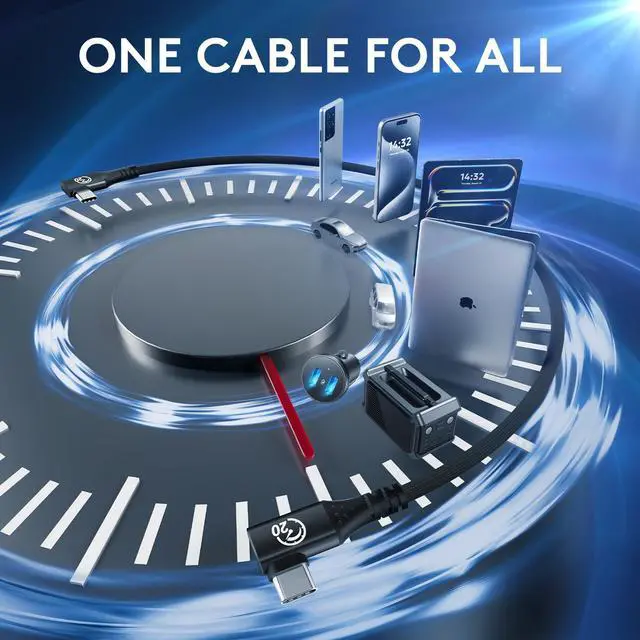 Alt view image 7 of 7 - Right Angle USB C 3.2 Gen 2x2 Cable 1FT 2Pack, Flexible Double 90 Degree USBC to USBC Data Cable 20Gbps 240W PD, 5K/4K Video Type-C Monitor Cord, for iPhone 17 Air Pro Max/16, MacBook, Dock, SSD