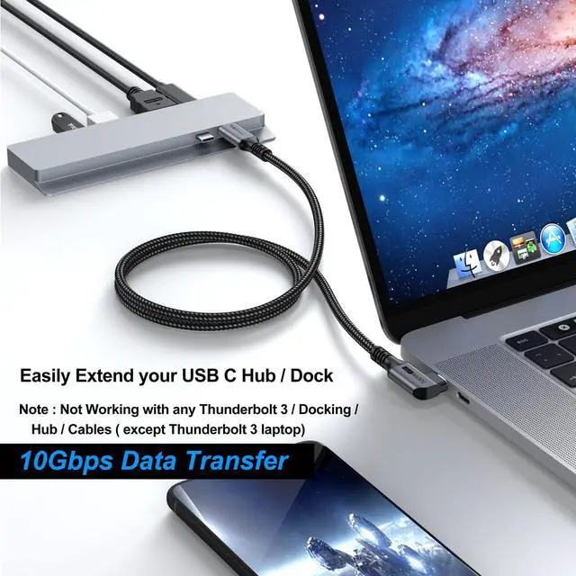 Alt view image 5 of 7 - USB C Extension Cable, USBC Right Angle Extender Cord 6 FT USB 3.1(10Gbps) Male to Female 100W Fast Charging Cable Compatible for MacBook Pro/Air, Switch, Laptop, Tablet and Mobile Phone