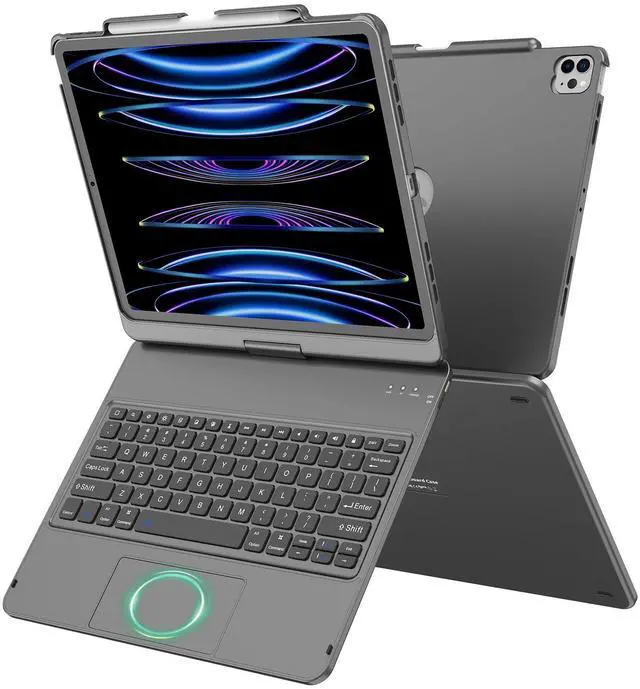 Main image of Touch for iPad Keyboard Case Air 13 (M3 2025 / M2 2024) &12.9 iPad Pro (6th,5th,4th, 3rd Gen),360° Rotatable Protective Cover Multi-Touch Trackpad Keyboard Case with Pencil Holder - Grey