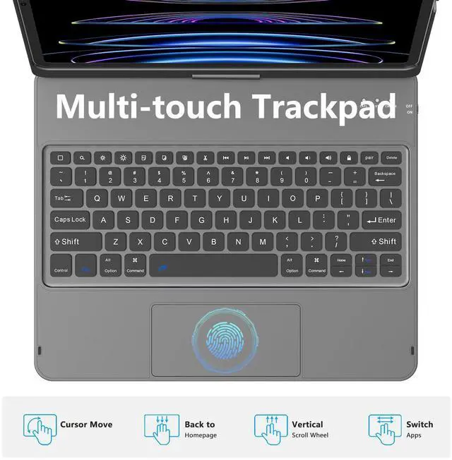 Alt view image 4 of 7 - Touch for iPad Keyboard Case Air 13 (M3 2025 / M2 2024) &12.9 iPad Pro (6th,5th,4th, 3rd Gen),360° Rotatable Protective Cover Multi-Touch Trackpad Keyboard Case with Pencil Holder - Grey