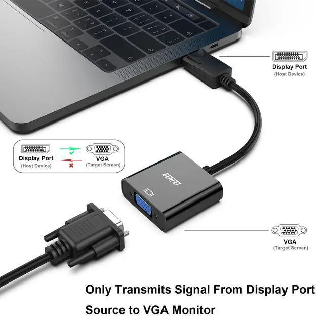 Alt view image 2 of 7 - DisplayPort to VGA,Gold-Plated Uni-directional DP Computer to VGA Screen Adapter 1080P (Male to Female) Compatible for Lenovo, Dell, HP, ASUS