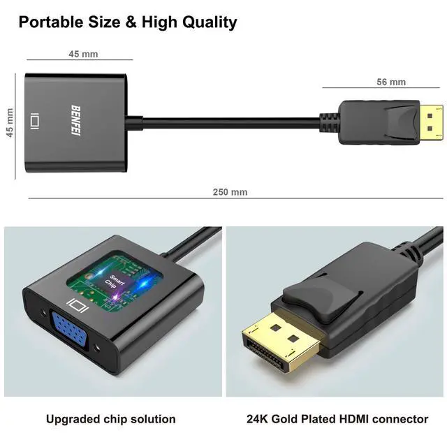 Alt view image 6 of 7 - DisplayPort to VGA,Gold-Plated Uni-directional DP Computer to VGA Screen Adapter 1080P (Male to Female) Compatible for Lenovo, Dell, HP, ASUS