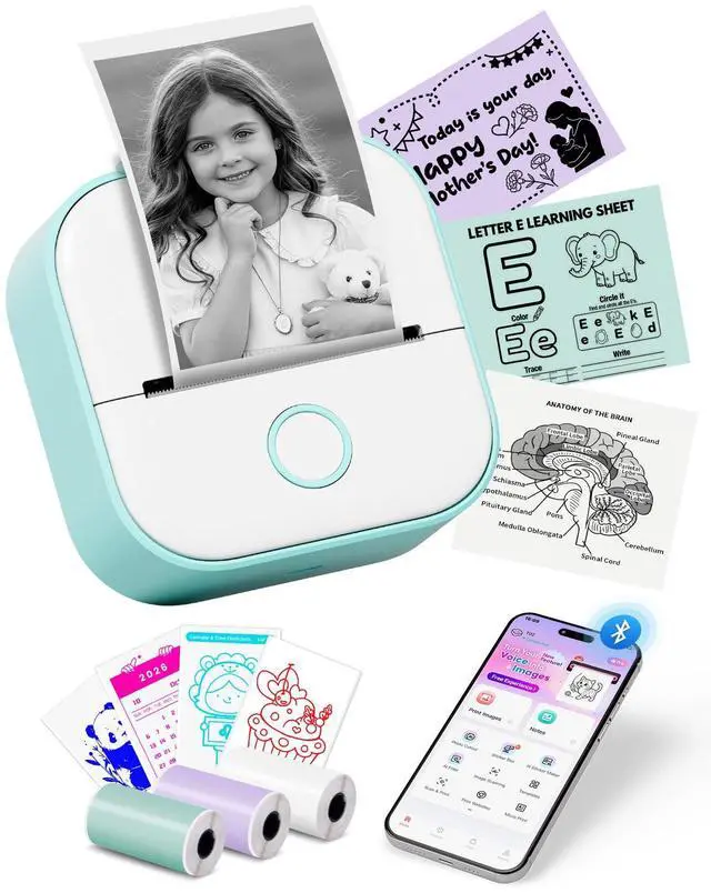 Main image of Mini Sticker Printer - T02 Thermal Printer Portable Label Maker Bluetooth Photo Printer Print Pods Inkless Sticker Maker for Kids Sticker Box, Smart AI APP, for Study Note, Journal, DIY, Gift