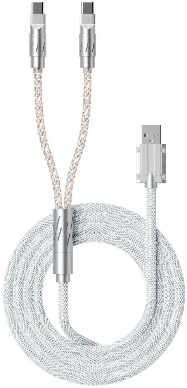 Main image of XVX Keyboard Cable, 2-in-1 USB C to USB A Cable for Mechanical Gaming Keyboard, LED Braided Cable, with CNC Metal Connector for Custom Keyboards and 8K Mouse, 1.5M, White