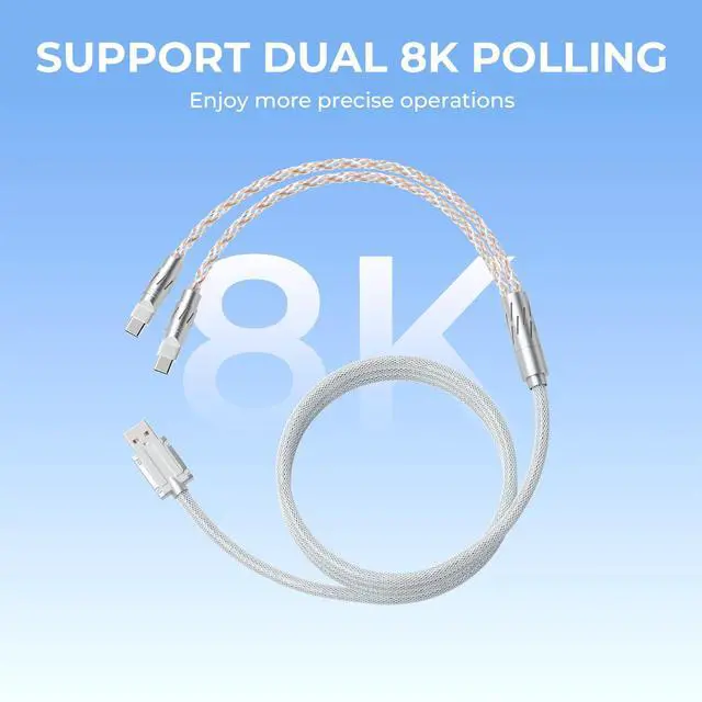 Alt view image 7 of 7 - XVX Keyboard Cable, 2-in-1 USB C to USB A Cable for Mechanical Gaming Keyboard, LED Braided Cable, with CNC Metal Connector for Custom Keyboards and 8K Mouse, 1.5M, White