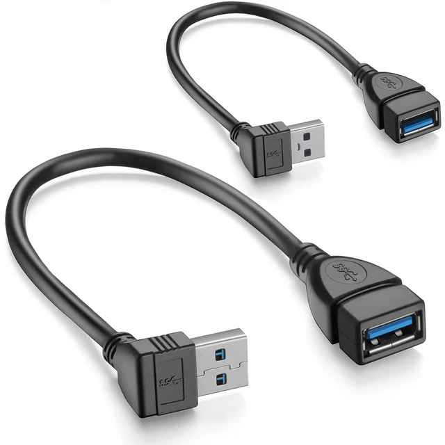 Main image of Short USB 3.0 Extension Cable, 2 Pack SuperSpeed USB 3.0 Angle Male to Female Extension Cable 6 Inch Convertor Adapter Extender Cord Up Angle and Down Angle one Each