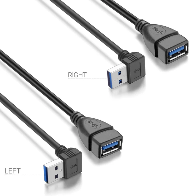 Alt view image 5 of 7 - Short USB 3.0 Extension Cable, 2 Pack SuperSpeed USB 3.0 Angle Male to Female Extension Cable 6 Inch Convertor Adapter Extender Cord Up Angle and Down Angle one Each