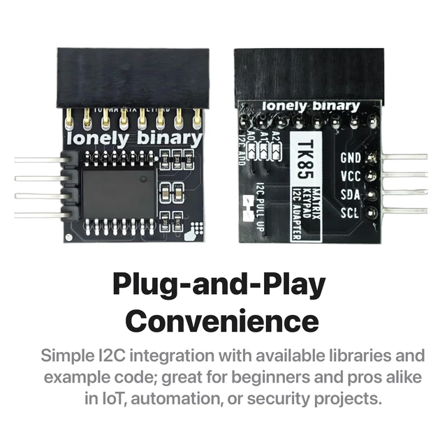 Alt view image 6 of 7 - 2-Pack 4x4 Matrix Keypad with I2C Adapter for C++ | ESP32-S3 and for Raspberry Pi; each unit runs on just SDA and SCL instead of 8 GPIO pins; 3.3V/5V, headers pre-soldered