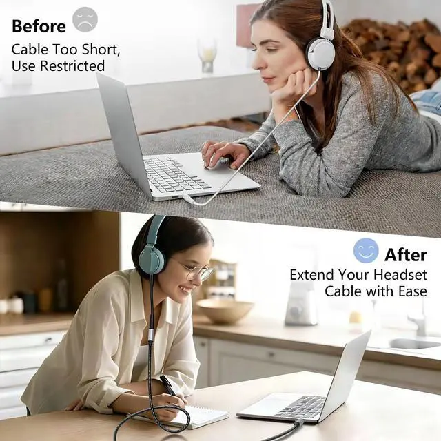 Alt view image 5 of 7 - Audio Mic Extension Cable 10Ft,3.5mm Aux Headphone Extender 4-Pole Jack Plug Extension Lead Stereo Male to Female Braided Cord for Headset,TV,Laptop,Phone,Switch Lite,Car,PS4,Xbox and more(10Ft/3M)