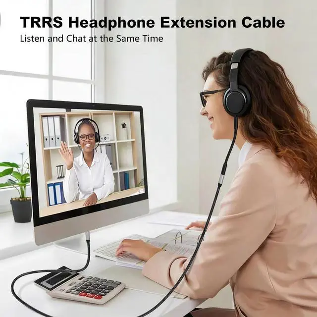 Alt view image 6 of 7 - Audio Mic Extension Cable 10Ft,3.5mm Aux Headphone Extender 4-Pole Jack Plug Extension Lead Stereo Male to Female Braided Cord for Headset,TV,Laptop,Phone,Switch Lite,Car,PS4,Xbox and more(10Ft/3M)