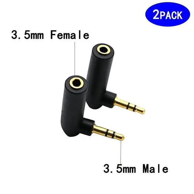 Alt view image 2 of 5 - 3.5mm Angle Male to Female Audio Adapter, 90 Degree Right Angle Gold-Plated TRS Stereo Jack Plug AUX Connector Compatible with Headset, Tablets, MP3 Players, Speakers(2 Pack)
