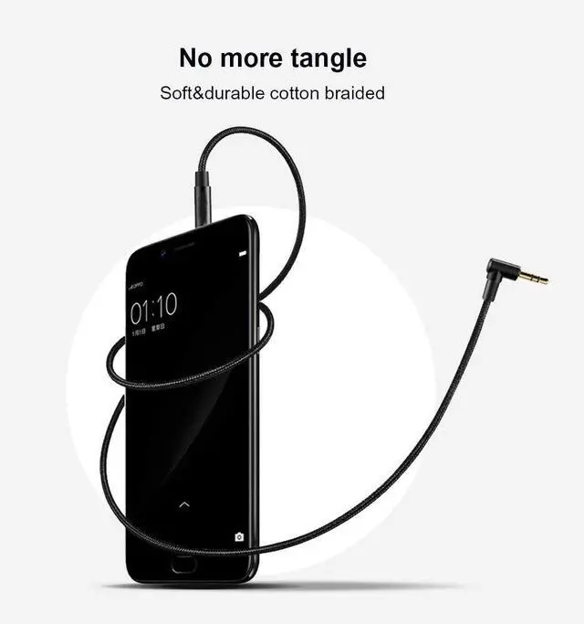 Alt view image 6 of 6 - 3.5mm Audio Cable 3FT/0.9M, 3.5mm Right Angle Male to Male Auxiliary Jack HiFi Cable with Silver-Plating Copper Core for Car Stereos, iPhone, PS4, Beats, Echo-Dot & More