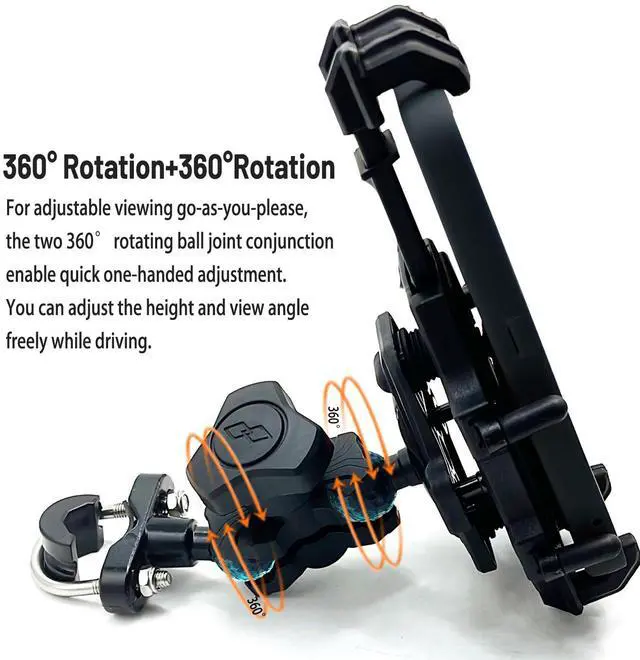 Alt view image 3 of 7 - ATV Phone Holder Mount,Motorcycle Handlebar Phone Mount,4 Wheeler Anti Vibration 360 Cell Phone Holder Clamp Fit CFMOTO Cforce,Polaris Sportsman,Can am Outlander Adjustable Fit 4.7"-7.1'' Phone