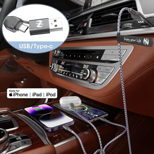 Alt view image 5 of 6 - Multi Charging Cable (4ft 2Pack), 3 in 1 Charging Cable Nylon Braided USB A/C Port iPhone Charger Cord with Type C Lightning USB for Apple iPhone Android Phone -Rose Grey