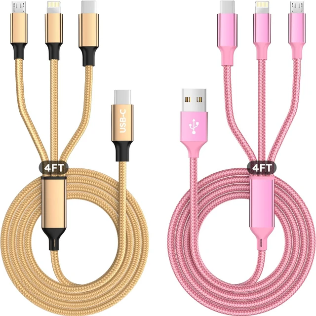 Main image of USB A/C Multi Charger Cable3 in 1 Charging Cable for Multiple Devices | Charging Cords (2Pack 4FT) with Multi Connectors - Type C, IP, Micro USB Cable for iPhone17/16, iPad, Galaxy Series and More