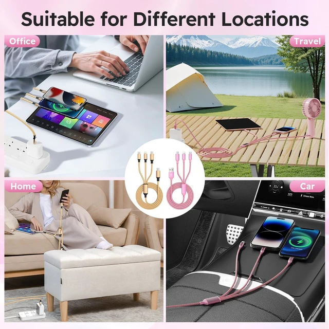 Alt view image 6 of 7 - USB A/C Multi Charger Cable3 in 1 Charging Cable for Multiple Devices | Charging Cords (2Pack 4FT) with Multi Connectors - Type C, IP, Micro USB Cable for iPhone17/16, iPad, Galaxy Series and More