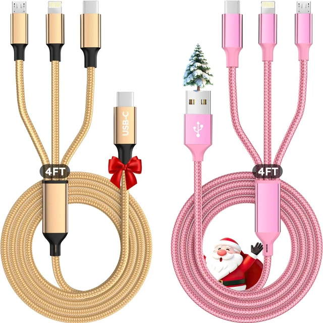 Alt view image 7 of 7 - USB A/C Multi Charger Cable3 in 1 Charging Cable for Multiple Devices | Charging Cords (2Pack 4FT) with Multi Connectors - Type C, IP, Micro USB Cable for iPhone17/16, iPad, Galaxy Series and More