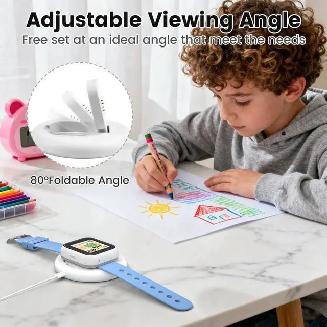 Alt view image 3 of 7 - Charging Stand Compatible with SyncUP Kids Watch 1, Portable & Foldable Magnetic Charger with 3.3 Feet Charging Cord for T-Mobile Sync UP Kids Watch 1 (White for SyncUP Watch 1)