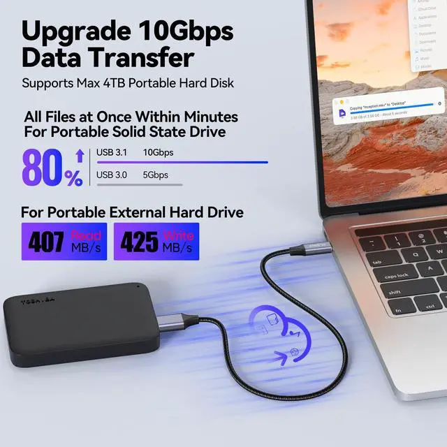 Alt view image 3 of 7 - USB C to Micro B 3.0 Cable 6ft, 10Gbps External Hard Drive Micro-B to Type C Cord Data Transfer Replacement for Seagate Toshiba WD My Passport LaCie, Brother Scanner, Laptop, MacBook Pro/Air, Tablet