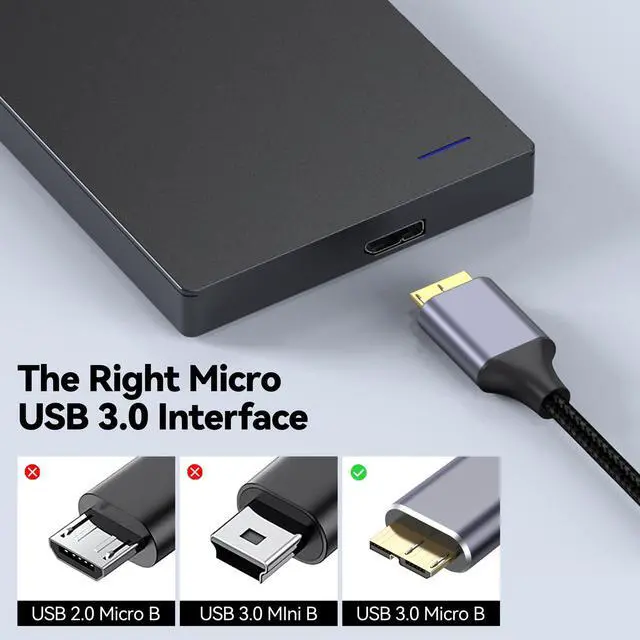Alt view image 7 of 7 - USB C to Micro B 3.0 Cable 6ft, 10Gbps External Hard Drive Micro-B to Type C Cord Data Transfer Replacement for Seagate Toshiba WD My Passport LaCie, Brother Scanner, Laptop, MacBook Pro/Air, Tablet