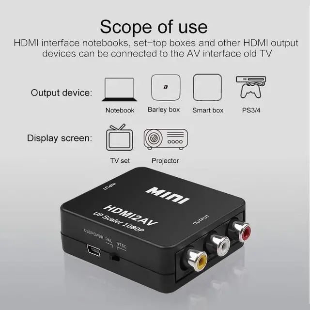 Alt view image 4 of 6 - HDMI to RCA, HDMI to AV Converter 1080p 3RCA CVBs Composite Video Audio Converter Adapter Supporting PAL/NTSC for TV Stick, Roku, Chromecast, PC, Laptop, Xbox, HDTV, PS3 STBBlue-Ray DVD Player