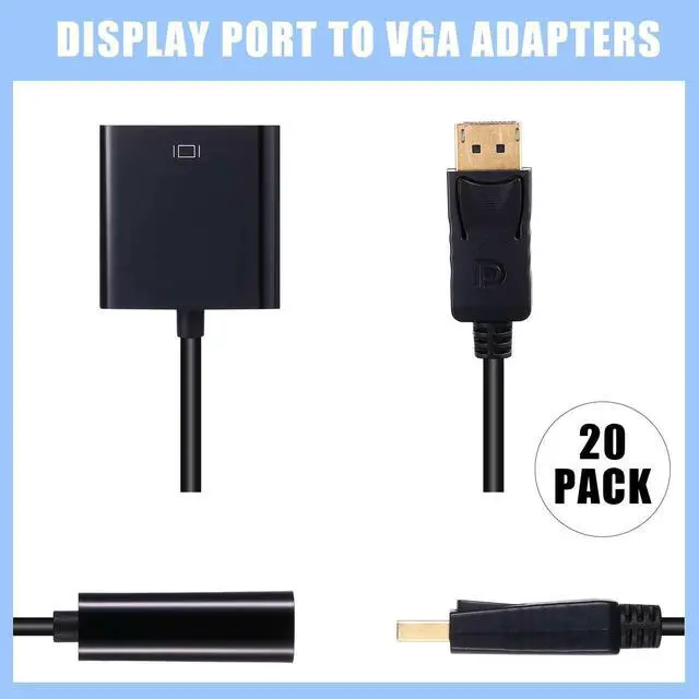 Alt view image 2 of 7 - 20 Pack DisplayPort to VGA Adapters Gold Plated Compatible with Laptop Monitor PC Projector