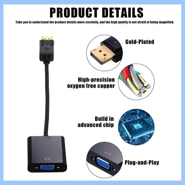 Alt view image 3 of 7 - 20 Pack DisplayPort to VGA Adapters Gold Plated Compatible with Laptop Monitor PC Projector
