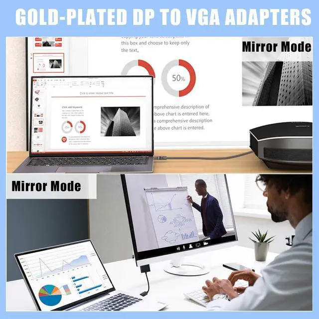 Alt view image 6 of 7 - 20 Pack DisplayPort to VGA Adapters Gold Plated Compatible with Laptop Monitor PC Projector