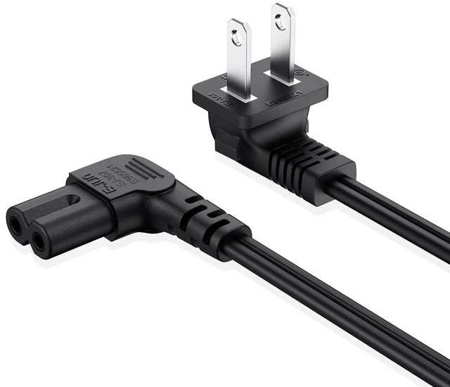 Main image of 5FT TV Power Cord for Samsung TV, 90 Degree Angled 18AWG 2-Prong to L-Shaped C7 Power Cord for Samsung tv 24" 32" 40" 43" 48" 49" 50" 55" 60" 65" 75" Inch, LG/TCL Charger Cable Adapter Replacement