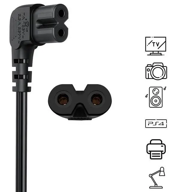 Alt view image 4 of 7 - 10FT TV Power Cable for LG TV 24" 28" 32" 40" 43" 48" 49" 50" 55" 60" 65" 75" 80" 85" Inch, 90 Degree Angled 18AWG 2-Prong to L-Shaped C7 Power Cord for LG 43LH570A 55UH6090 Frame Power Cord Cable
